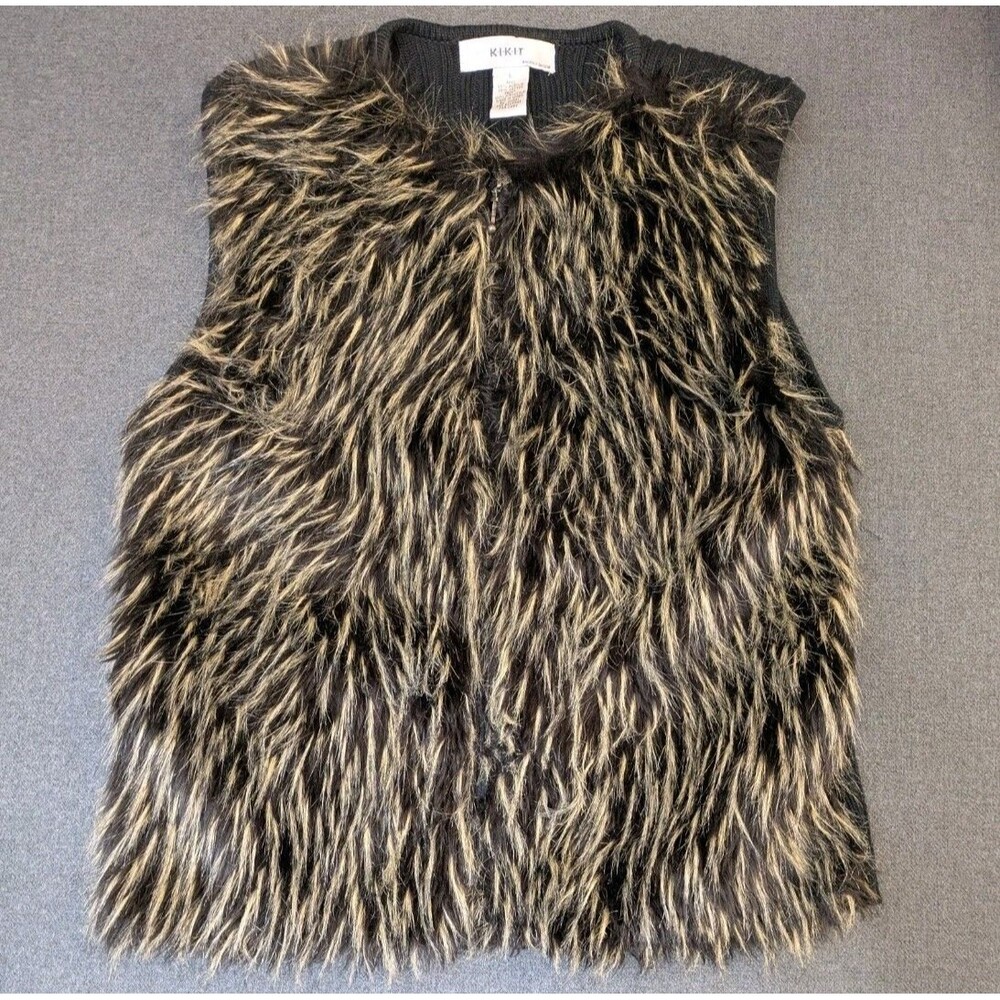 Kikit Maurice Sasson Faux Fur Vest Sweater Womens Large Zip Mob Wife Glam Chic